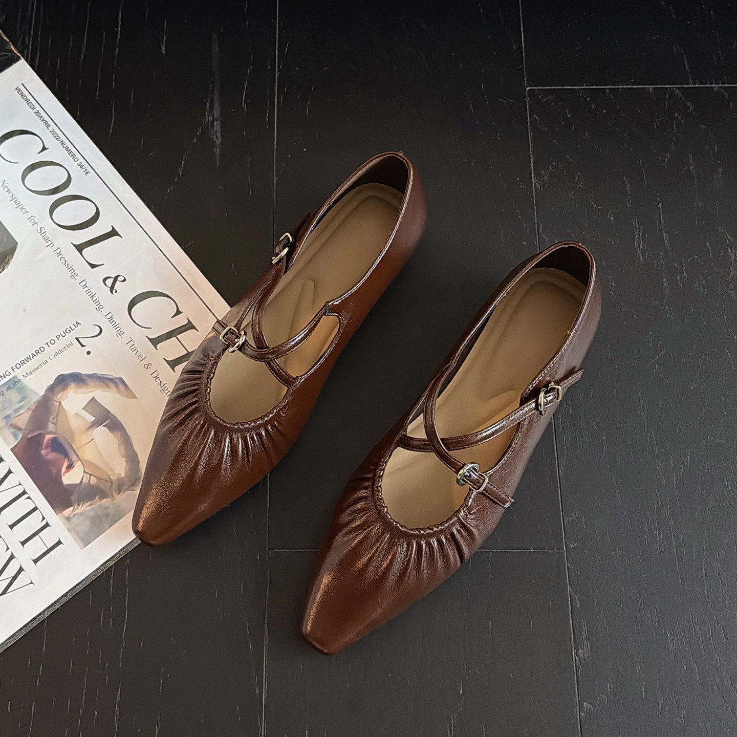 复古风褶皱尖头玛丽珍鞋女2026新款时尚百搭交叉扣带通勤矮跟单鞋,女鞋,玛丽珍鞋,淘宝优惠券,粉丝福利购,淘宝优惠卷