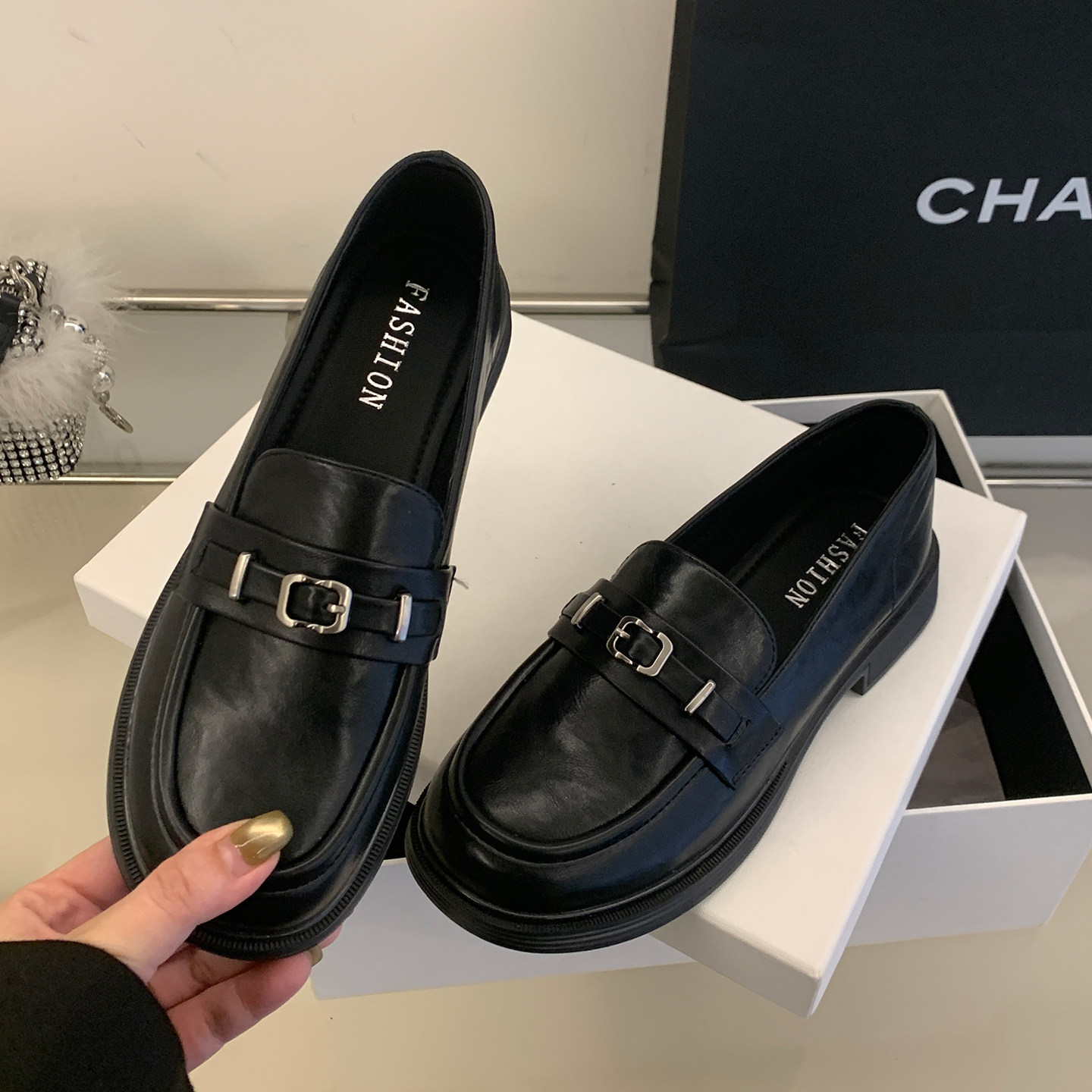 黑色乐福鞋女2026新款英伦风百搭懒人一脚蹬豆豆鞋金属扣平底单鞋,女鞋,乐福鞋（豆豆鞋）,淘宝优惠券,粉丝福利购,淘宝优惠卷