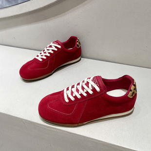 内增高红色德训鞋女2025新款秋季百搭板鞋洋气时尚潮鞋户外休闲鞋