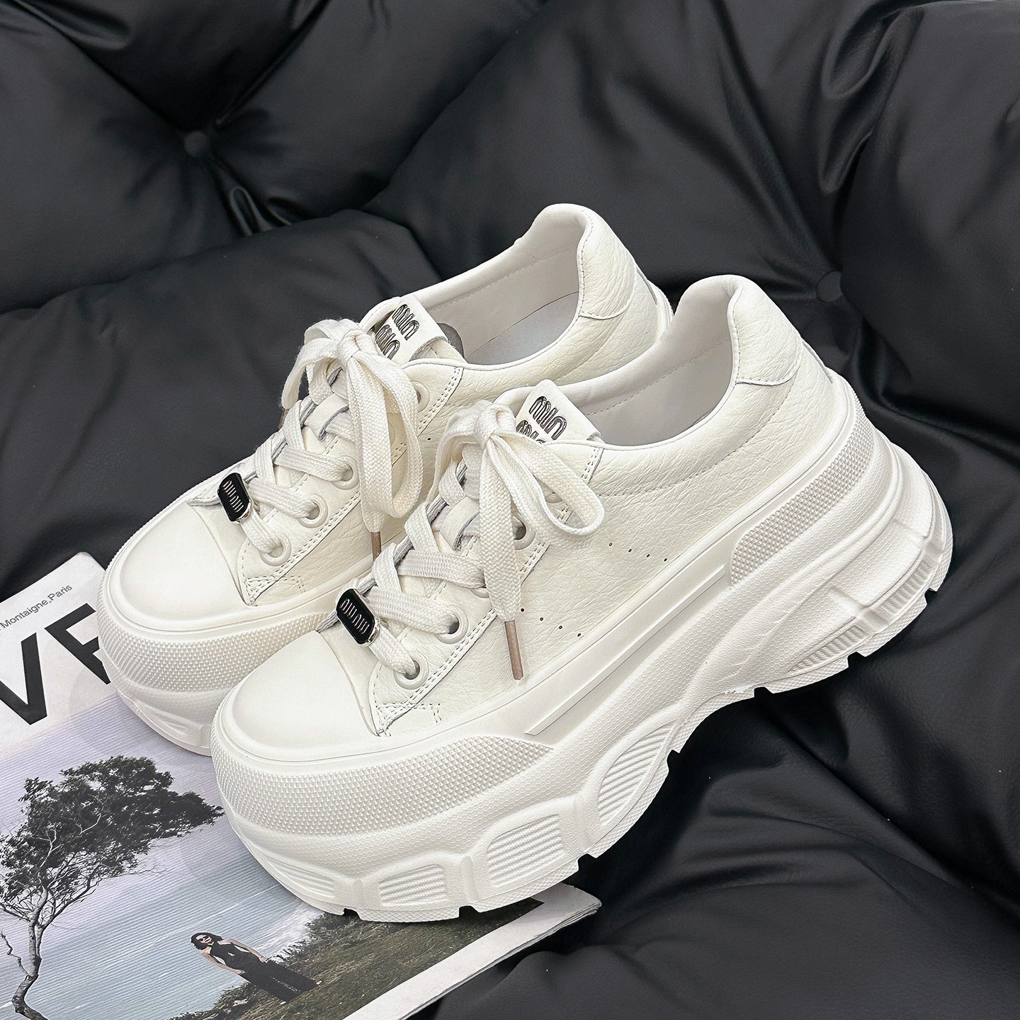 韩版厚底松糕鞋女2026新款春季时尚爆款增高鞋配阔腿裤真皮小白鞋,女鞋,松糕（摇摇）鞋,淘宝优惠券,粉丝福利购,淘宝优惠卷