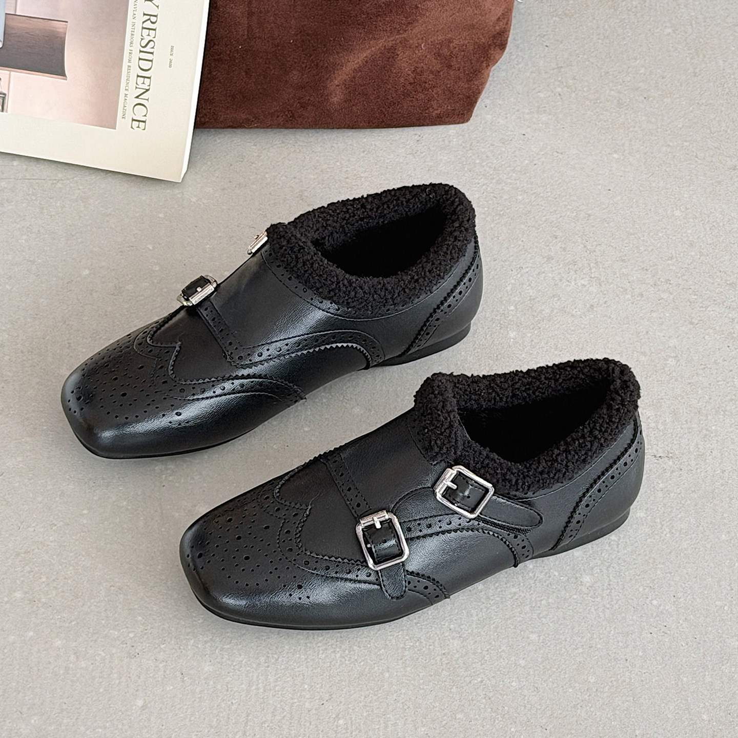 法式玛丽珍毛毛鞋加绒保暖棉鞋