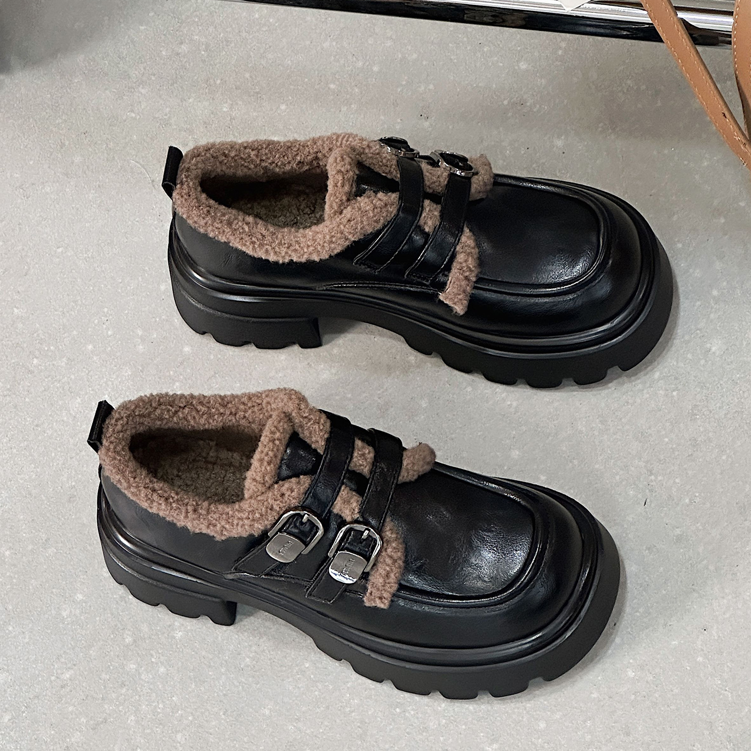 加绒羊羔毛保暖棉鞋制服jk小皮鞋