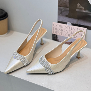 法式高级感水钻包头凉鞋女2026新款夏外穿配裙子气质后空高跟单鞋