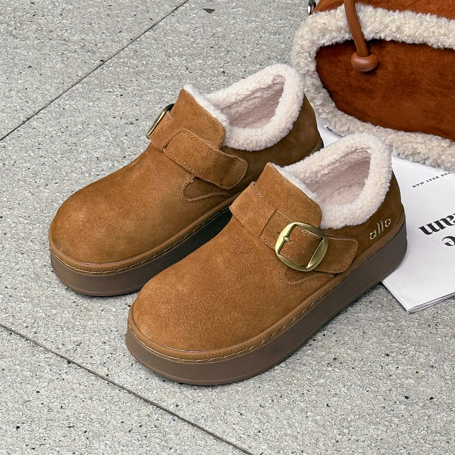 懒人秋冬加绒加厚羊羔毛保暖棉鞋