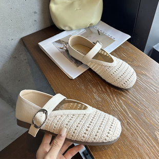 平底單鞋 編織鏤空透氣瑪麗珍鞋 女2025新款 配裙子法式 復(fù)古風(fēng)奶奶鞋