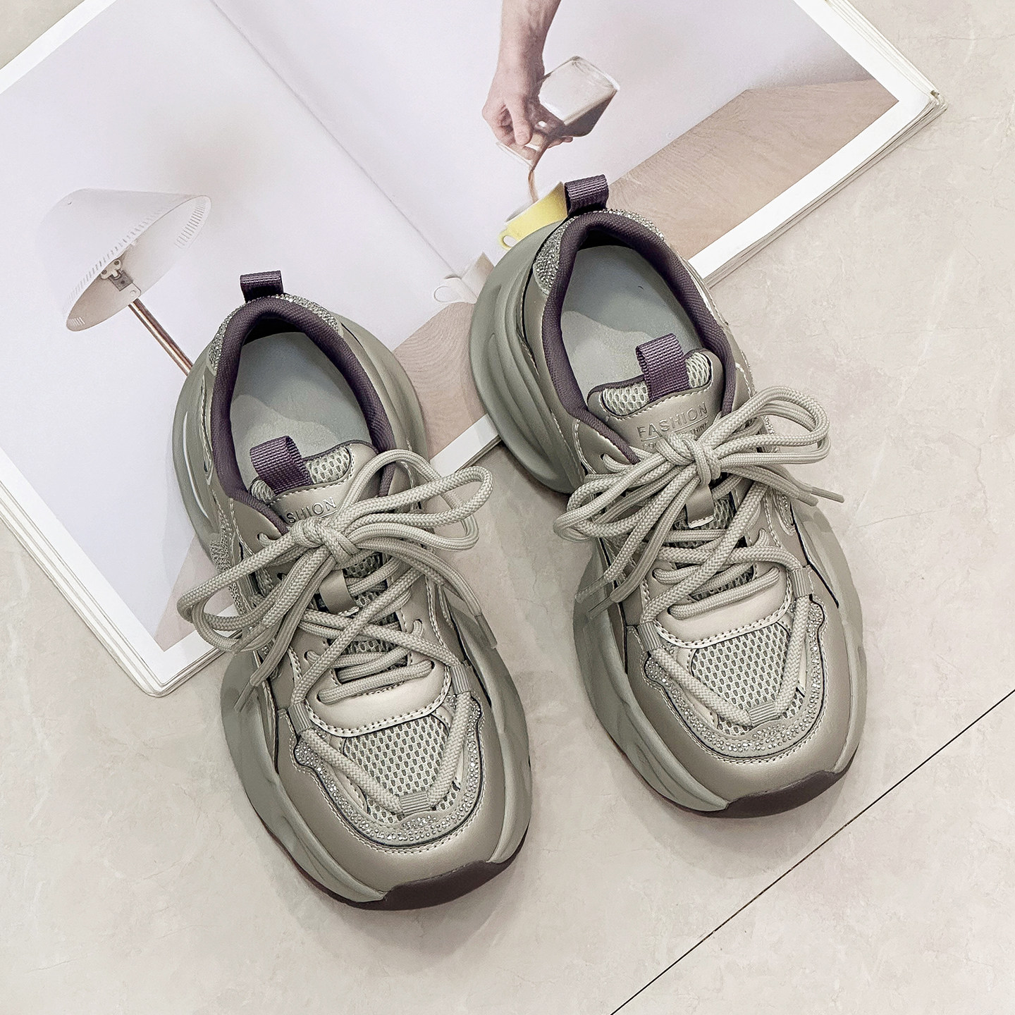 增高老爹鞋女2026新款春季时尚百搭显脚小韩版厚底松糕鞋配阔腿裤,女鞋,老爹鞋,淘宝优惠券,粉丝福利购,淘宝优惠卷