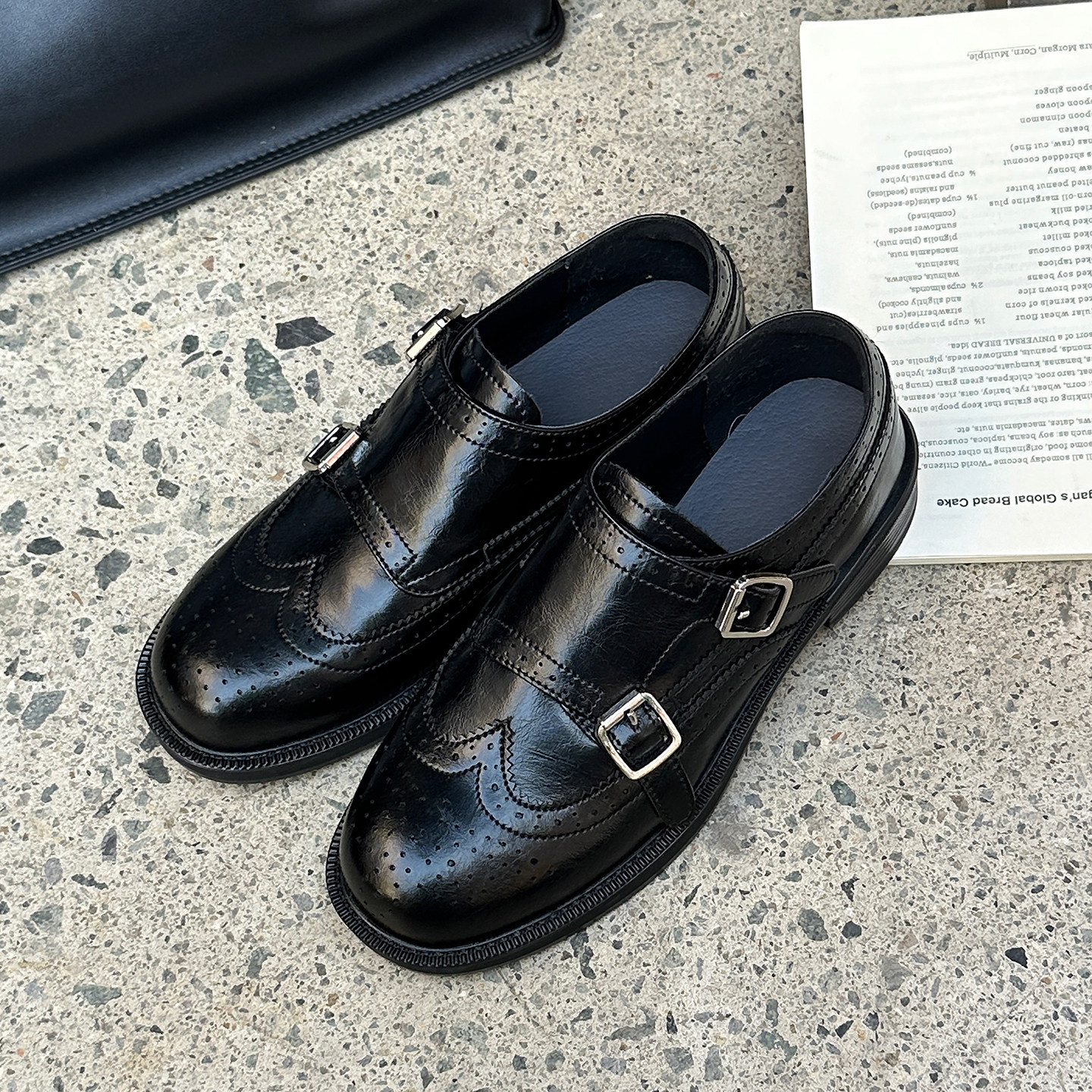 真皮小皮鞋女2026新款英伦风雕花布洛克乐福鞋双扣带平底黑色单鞋,女鞋,牛津鞋/布洛克鞋/德比鞋,淘宝优惠券,粉丝福利购,淘宝优惠卷