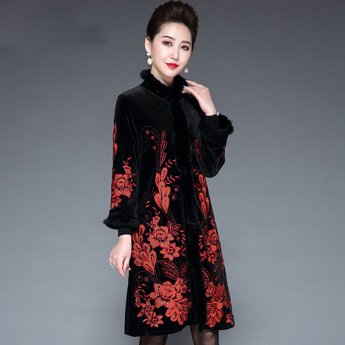 外套金丝绒绣花妈妈加绒加厚高贵