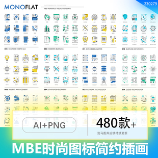 卡通MBE线性简约断线图标医疗教育餐饮人物icon插画AI矢量素材