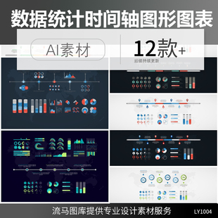 简约时尚大数据分析时间轴饼状图形图表PPT元素AI矢量设计素材