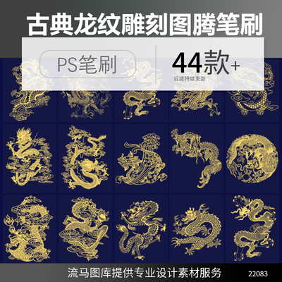 中国风古典传统龙纹图腾雕刻线稿图案绘画ps笔刷procreate素材
