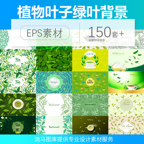 茶叶种植园茶园植物叶子绿叶高清背景图插画ai矢量平面设计素材