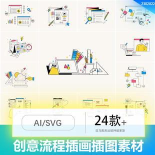 过程用户咨询商业项目流程演示趣味手绘插画插图配图AI矢量素材