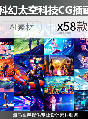 科幻太空宇宙梦幻科技极限运动题材CG手绘插画绚丽AI矢量背景素材