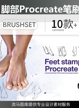 10个手绘素描线稿线条各种姿势脚部Procreate笔刷素材 (brushset)