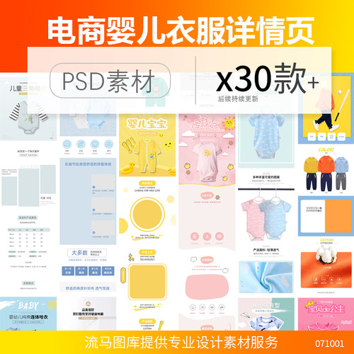 电商淘宝时尚宝宝婴儿新生儿衣服连体衣详情页PSD设计素材模板