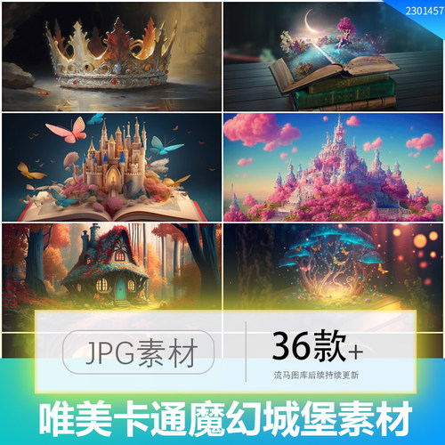 创意唯美卡通3D立体梦幻魔幻城堡场景背景设定JPG设计素材模板