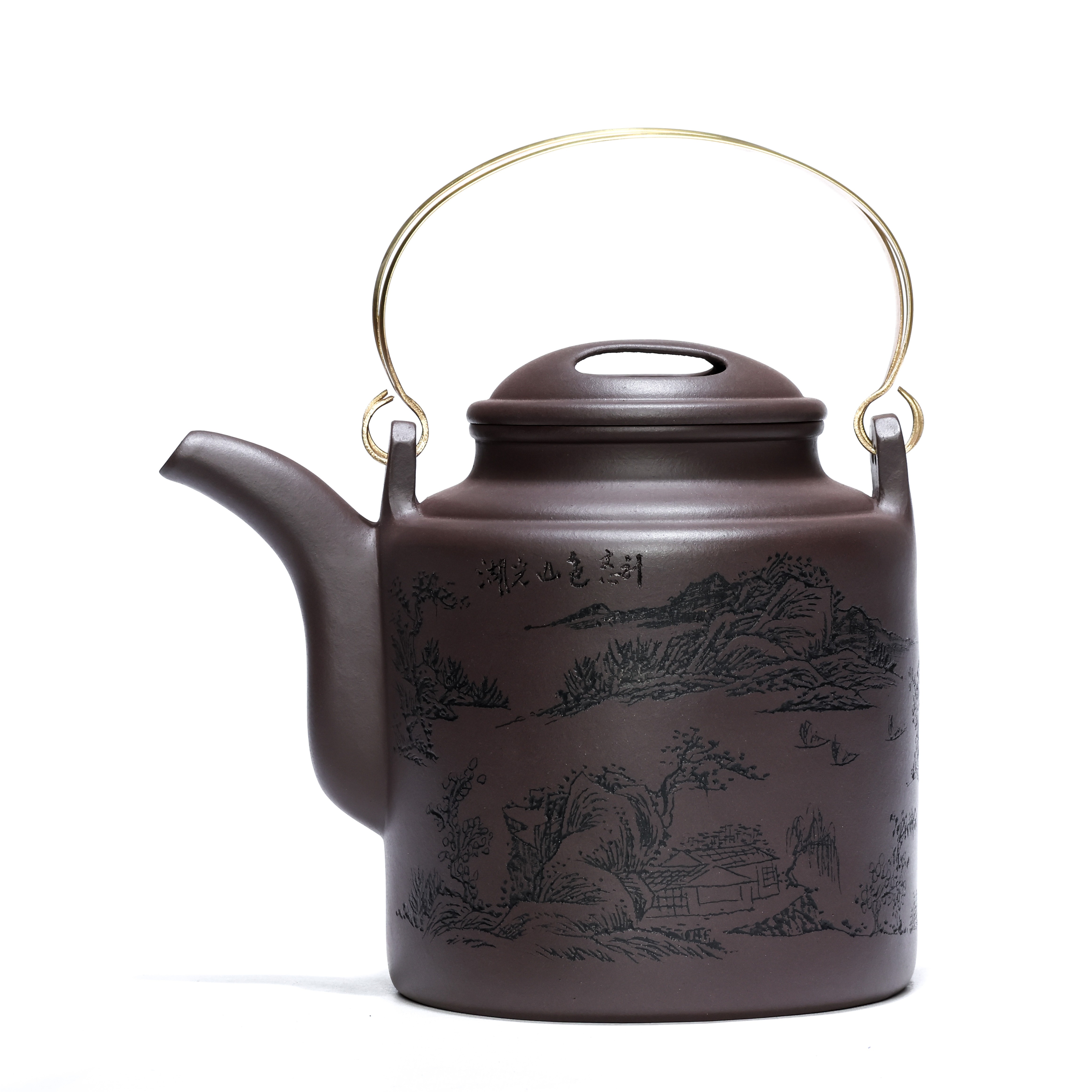 宜兴紫砂壶纯手工大品容量泡茶壶摆件超特大通转山水洋桶壶1800ml