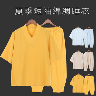 僧服睡衣夏季薄款僧衣和尚服绵绸禅修服短袖短褂居士服内搭男女款