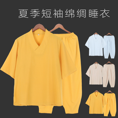 僧服睡衣夏季薄款绵绸短褂和尚服