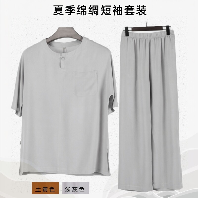 僧衣僧服纯棉短袖套装绵绸睡衣