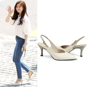 直邮~郑素敏同款 韩国代购Rachel Cox正品 扣带牛皮尖头细高跟鞋