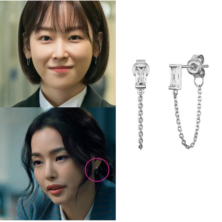 直邮~李哈尼 徐贤真同款 韩国代购HAESOO.L正品 925银链条耳环