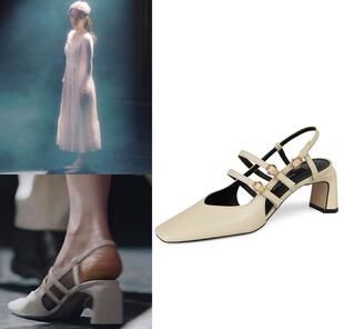 韩国代购Rachel Cox正品 大发不动产 张娜拉同款扣带牛皮粗高跟鞋