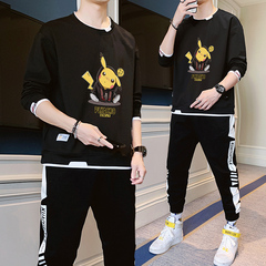 Spring sports vacation two piece youth long sleeve round neck leisure sports sweater suit for men