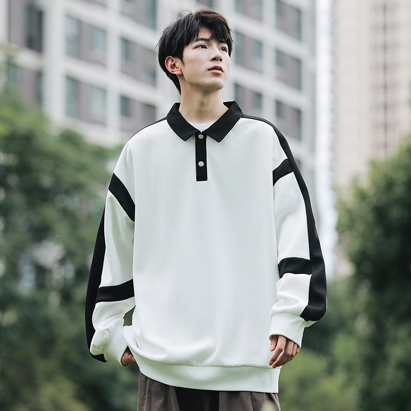 新款翻领拼接撞色秋季套头卫衣男宽松落肩潮流男上衣WY1633-P42，男装卫衣，星座209-1