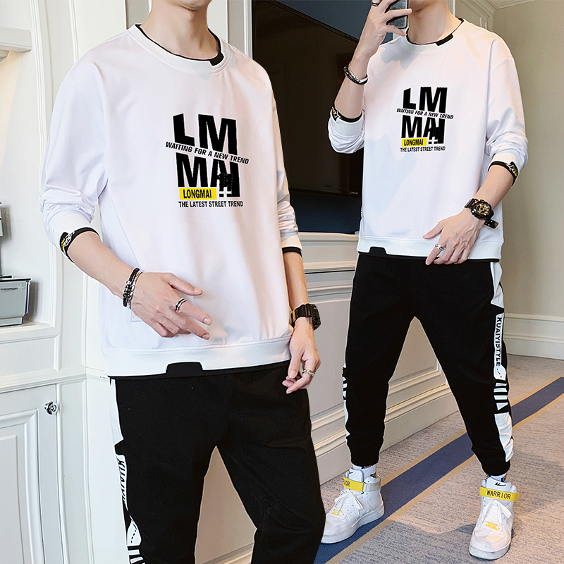 Spring sports vacation two piece youth long sleeve round neck leisure sports sweater suit for men