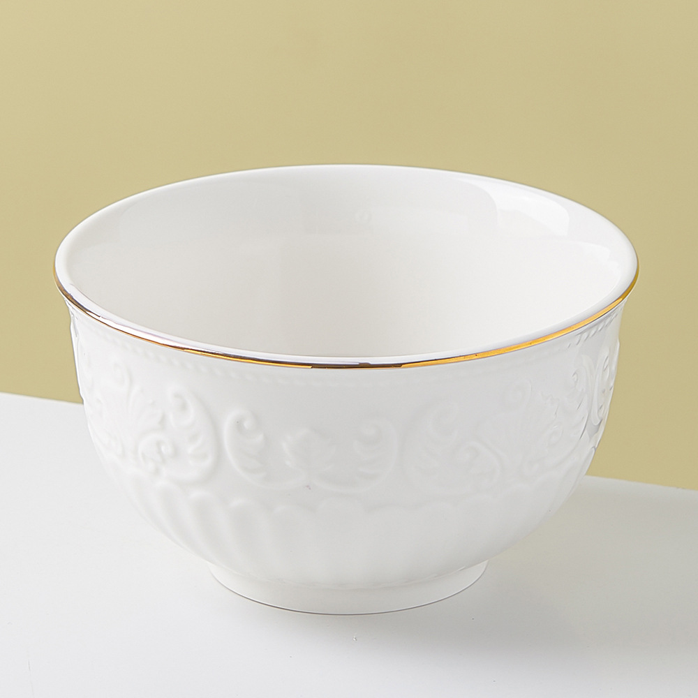 金边浮雕米饭碗可爱颜值潮州餐具ins风陶瓷汤碗好看的碗小碗方