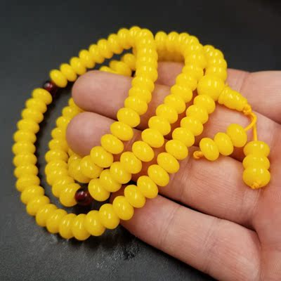 高档精美仿鸡油黄蜜蜡算盘珠手链蜜蜡平安扣108颗手链手串