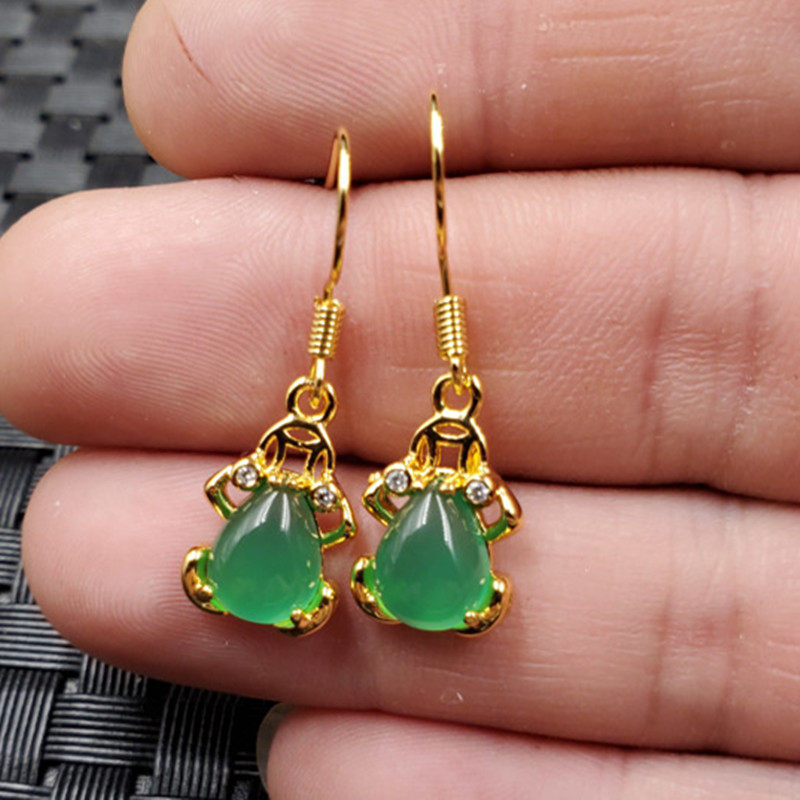 玉石耳环冰种玉髓水滴耳环碧绿色玉髓镶嵚青蛙耳环玉耳环玉耳坠,珠宝/钻石/翡翠,耳饰,淘宝优惠券,粉丝福利购,淘宝优惠卷