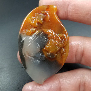 实物拍照 天然玉石a货黄龙玉生肖牛挂件青花黄龙玉牛吊坠玉牌子