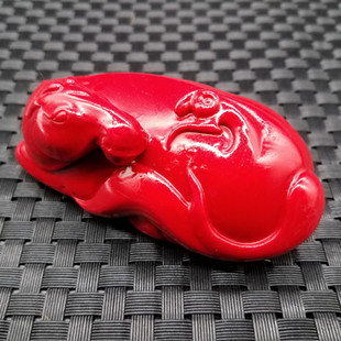 厂家直销 天然玉石朱砂马上封侯手把件 鸡血红生肖把件玉石手玩件