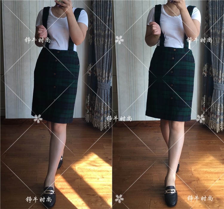 超值换购特正品冬百搭格子毛呢背带半身裙EEWH64V51M WH64V51M