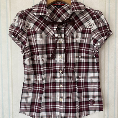 超值换购专柜正品酒红格子衬衫设计感百搭EEYC32505S YC32505S