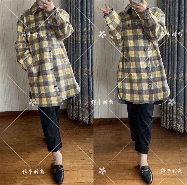 断码特专柜正品冬熊女大格子纯羊毛呢大衣TTJW214V01T JW214V01T