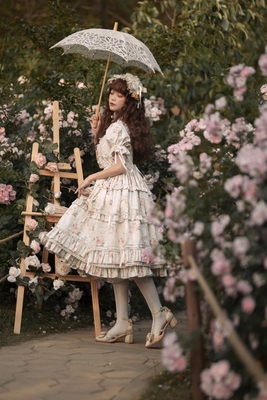 原创cla系优雅碎花lo裙Lolit纯棉