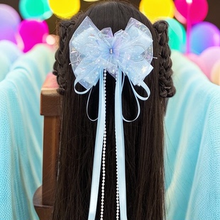 小女孩大头饰儿童蝴蝶结长飘带发夹古装汉服配饰女童头花发饰品