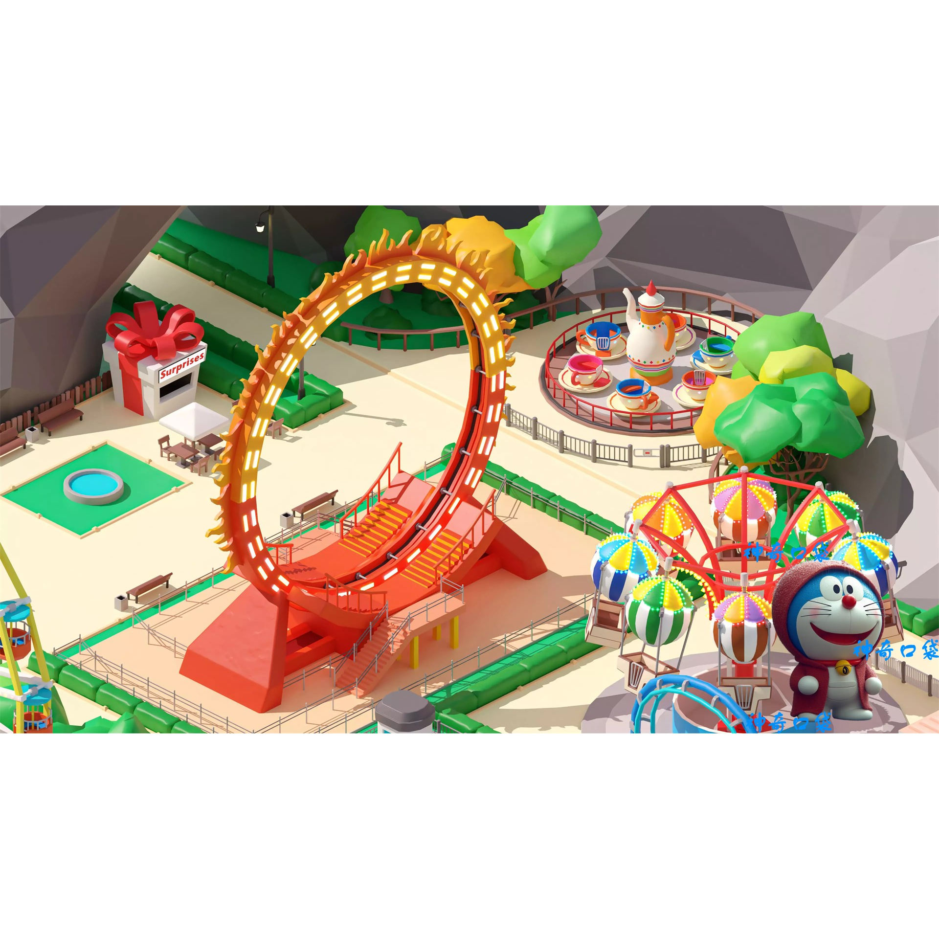 Unity游乐园低多边形LowPoly3D模型包Amusement Park v1.1