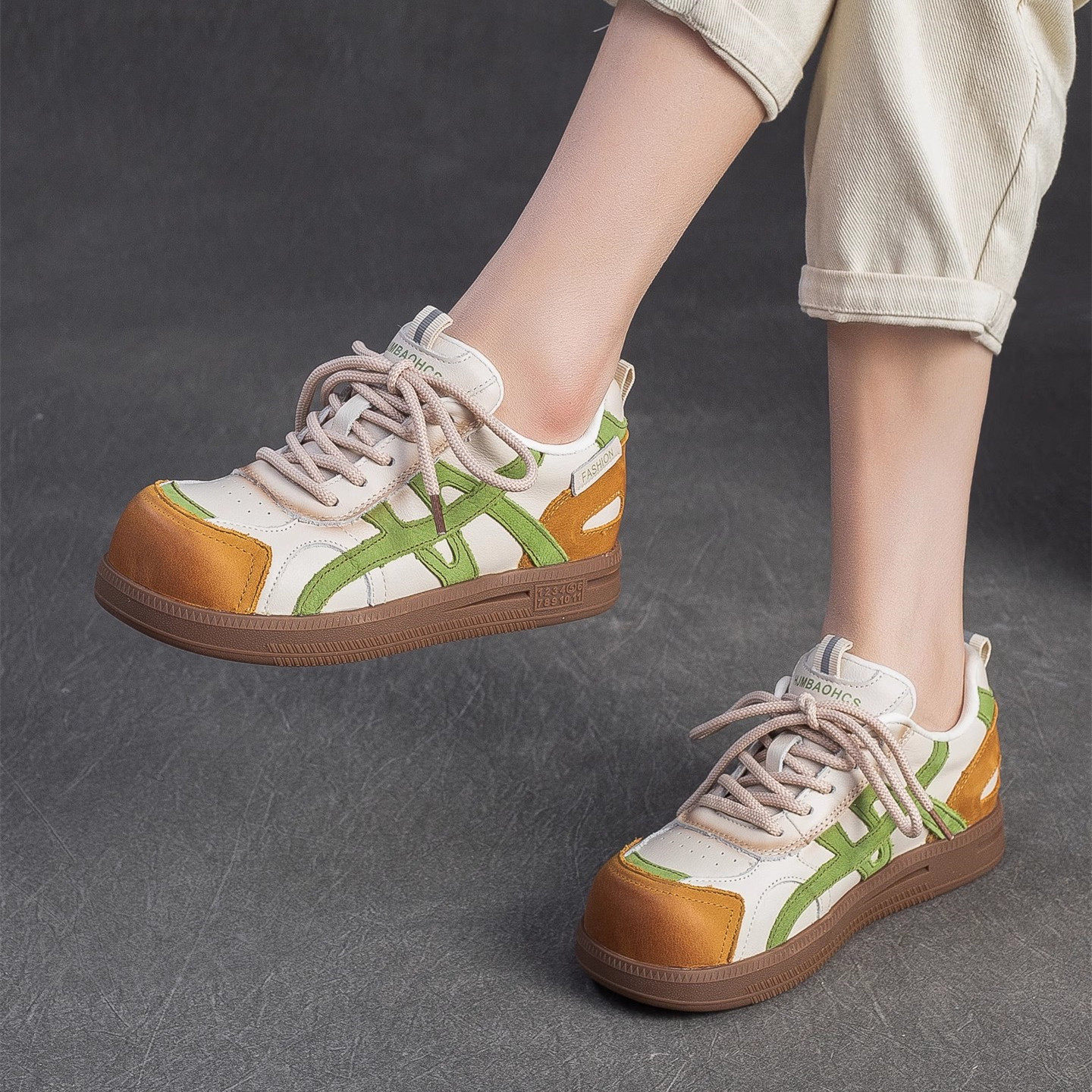 四月倾城秋季新款真皮拼色平底休闲鞋女时尚百搭运动单鞋系带板鞋,女鞋,休闲板鞋,淘宝优惠券,粉丝福利购,淘宝优惠卷