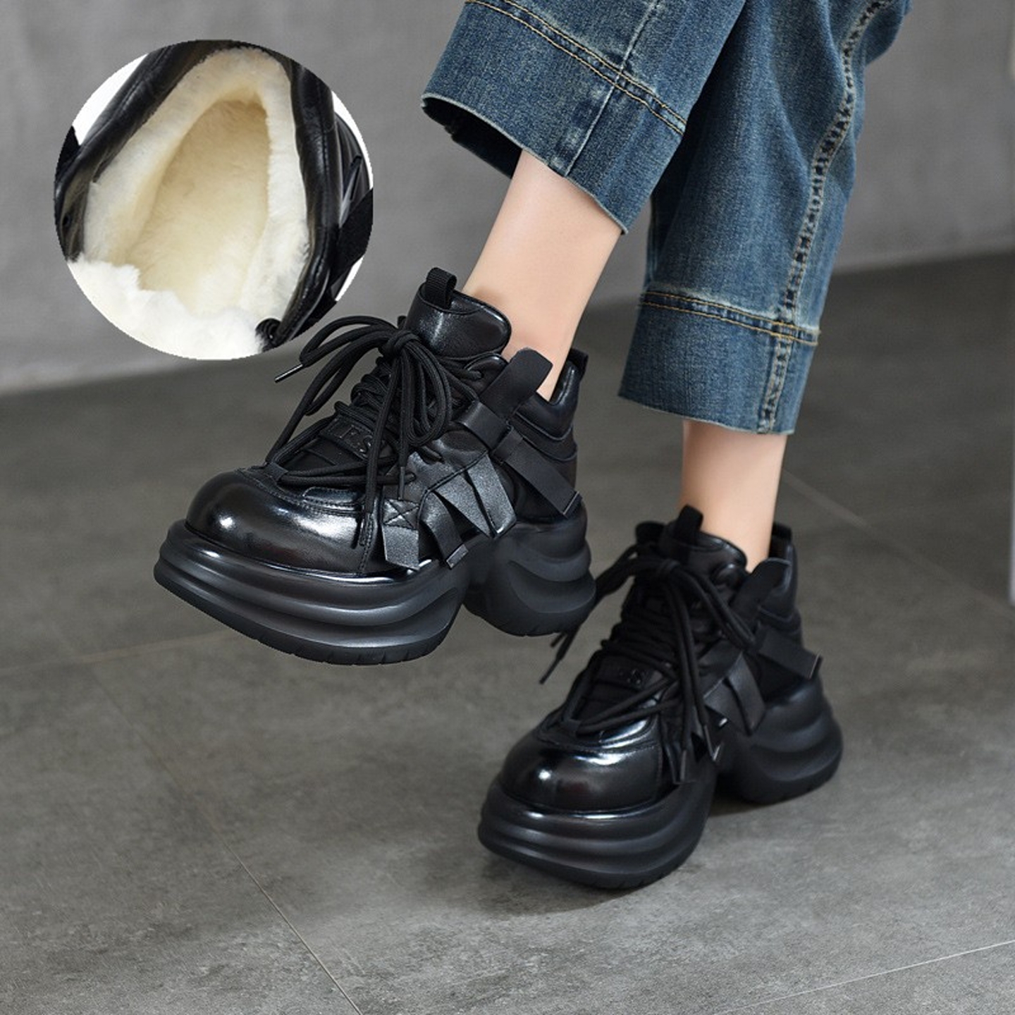 真皮羊毛里绒里厚底休闲棉鞋短靴