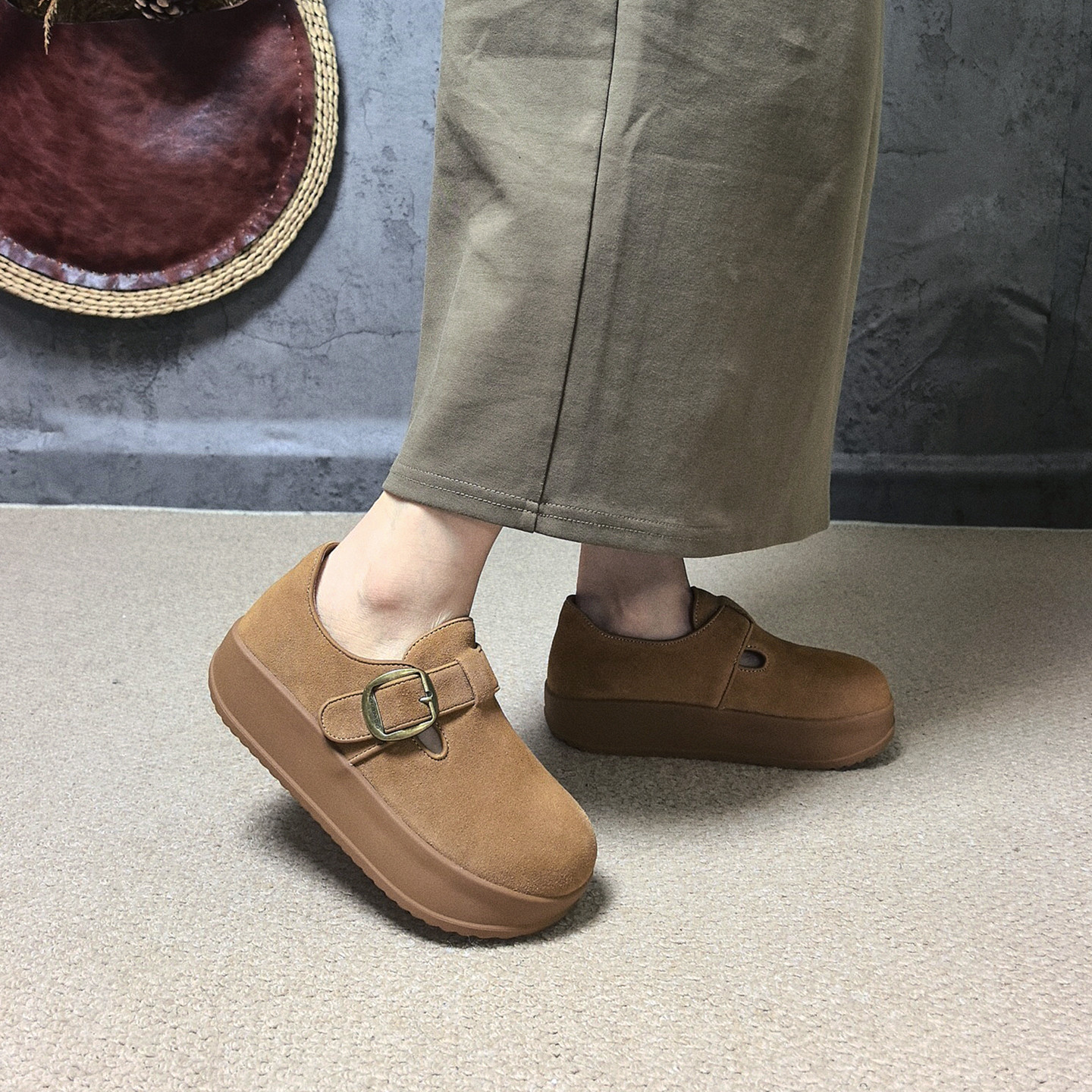 真皮增高厚底复古文艺单鞋勃肯鞋