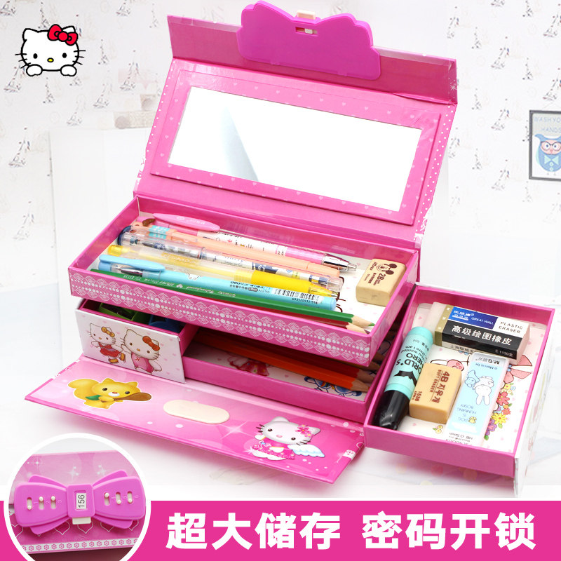 包邮密码文具盒女铅笔盒笔袋三层女多功能可爱小学生密码锁韩国