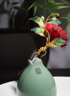 非遗丝绒花古风仿点翠发簪古典