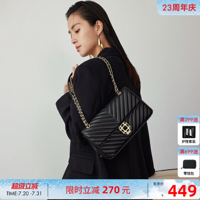 HONGU红谷女包新款牛皮菱格链条方包时尚百搭单肩斜挎手提腋下包