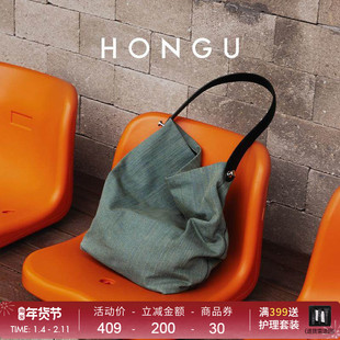 HONGU/红谷大容量单肩斜挎包包托特包百搭帆布包松弛感背包书包女