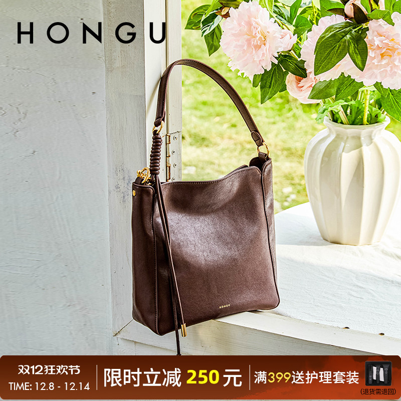 HONGU/红谷托特包包女包腋下包HOBO包编织带单肩水桶包通勤单肩包
